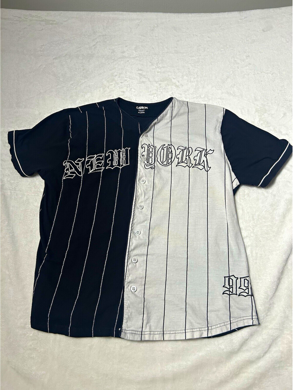 New York 99 Baseball Pinstripe Jersey Shirt XL runs small
